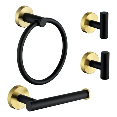 4 Piece Stainless Steel Matte Black and Brushed Gold Bathroom Hardware Set Include Hand Towel Ring Holder, Toilet Paper Holder,