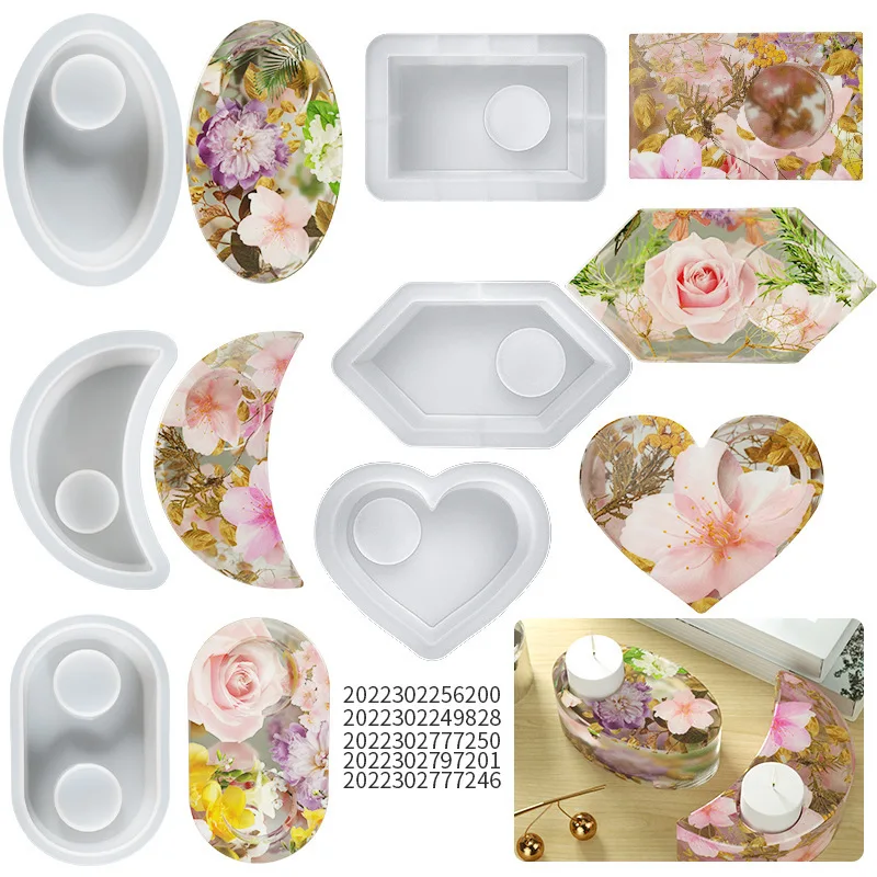 Oval Mond Liebe Herz Sechseckiger Kerzenhalter Silikonform Kristall Kerzenständer Epoxidharz Formen Kerzenhalter Silikonform Image