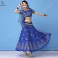 Bollywood Kleid Kostüm Set Indischen Sari Frauen Bauchtanz Leistung Kleidung Chiffon Top + Gürtel +