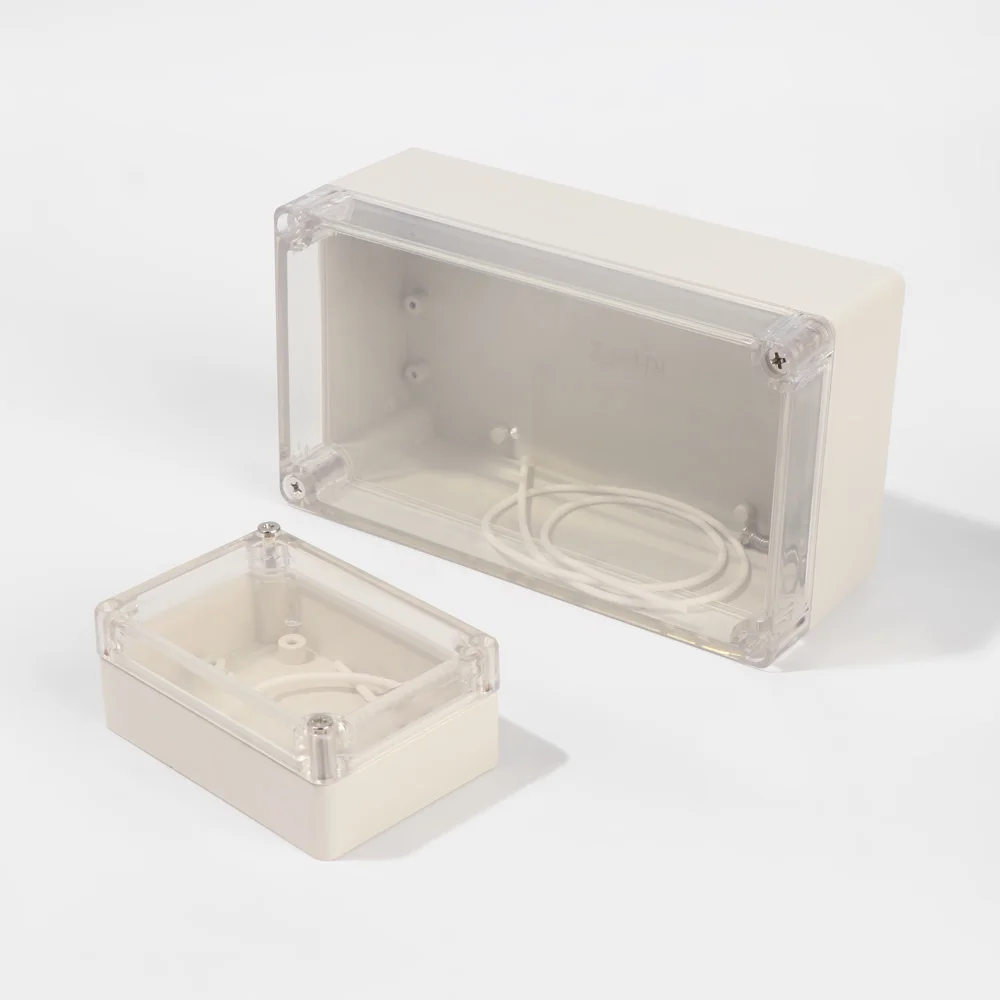 Weißes wasserdichtes Gehäuse Kunststoff-Anschluss dose elektronische transparente Abdeckung Instrumenten gehäuse elektrische Projekt boxen Image