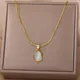 Round Opal Necklace For Women Girls Stainless Steel Natural Stone Pendant Chains Choker Necklaces