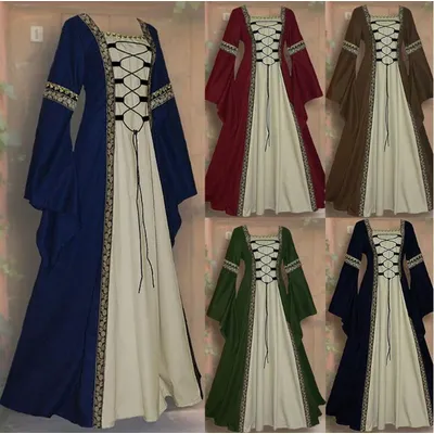 Frauen Mittelalter Kleid Viking Cosplay Halloween Kostüme Palace Edle Lange Roben Antike Glocke Image