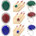 25x20mm Big Oval Gemstone 8.3g Real Green Emerald Blue Sapphire Red Ruby CZ Women Engagement 925