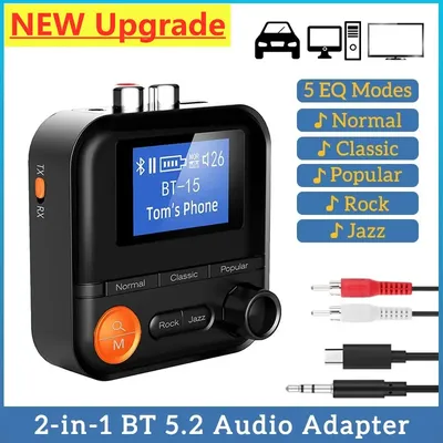 2 IN 1 Wireless Bluetooth Sender Empfänger 5 EQ Modi Audio Adapter 3,5 MM AUX RCA TF Mit HD Display für PC TV Auto Lautsprecher