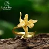 Lotus Fun Luxus 925 Sterling Silber Ungewöhnliche elegante Iris Blume Blätter verstellbare Ringe für Frauen 18 Karat Gold Verlobungsschmuck