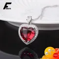 Trendy Necklace 925 Silver Jewelry Heart Shape Ruby Zircon Gemstone Pendant for Women Girl Wedding