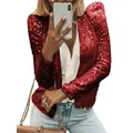 Women's Sequin Embellished Long Sleeve Open Front Cardigan Shrug Glitter Bolero Jacket for Party