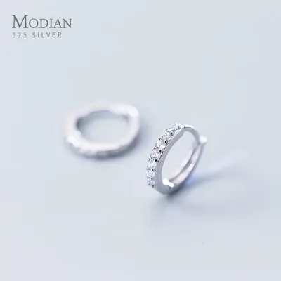 Modian Neue Trendy 100% 925 Sterling Silber Funkelnden Schwarz Klar CZ Tiny Hoop Ohrringe Für Frauen