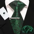 Blue Green Paisley Neck Ties For Men Luxury 8cm Wide Silk Wed Tie Pocket Square Cufflinks Tie clips