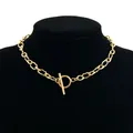 Stainless Steel Twist Cable O T Bar Clasp Choker Necklace for Women 1 Piece Jewelry Gold Color