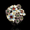 Neue mode Wunderschöne Damen 925 Silber Schwarz Gold Ring Farbe Blume Ring Zirkon Schmuck