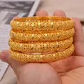 24k 4pcs/Lot Dubai Wedding Bangles For Women Ethiopian Jewelry Gold Color indian Bangles Bracelets