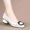 Shoes for Woman 2023 Office Square Toe Women's Summer Footwear with Medium Heels Normal Leather