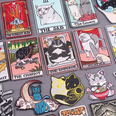 Funny Cat Tarot Patch Iron On Patches For Clothing DIY Mystery Stripes Embroidered Patches On Clothes Patches With Iron Badges