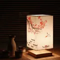 LED Square Decoration Table Lamps Simple Chinese Style Dimmable EU Plug Night Light Fabric Lampshade