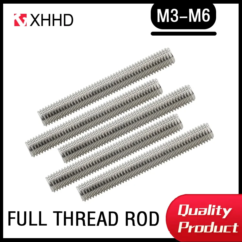 Vollgewindestange aus Edelstahl 304, M3, M4, M5, M6, Stangenbolzen, Ankerbolzen, Befestigungsbolzenbolzen, Länge 20 mm, 50 mm, 100 mm, 200 mm, 500 mm