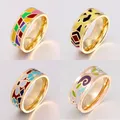 New Brand Exclusive Beautiful Geometry Color Vintage Enamel 0.8cm Width Gold Rings for Women Ethnic