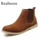 Men Chelsea Boots High Quality Plus Big Size 47 48 Black Brown High Top Leather Casual Shoes Autumn