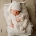 Neugeborenen fotografie requisiten baby mohair footed strampler outfits mit schlafen hut für baby