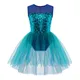 Kid Girls Shiny Sequins Ballet Tutu Dress Sleeveless Gymnastics Workout Dancewear Leotard for