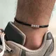 Men's Stylish Black Rope Chain Ankle Bracelets for Boys Waterproof Stainless Steel Feather Beads