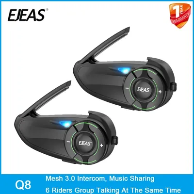 1/2Pcs EJEAS Q8 Mesh Intercom Motorrad Helm Bluetooth Headset Für 6 Fahrer BT 5,1 Mesh Communicator Image
