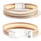 WYBU Casual Khaki Charm Leather Wrap Bracelet in Multilayer Strands Leahter Cuff Bracelets for Women