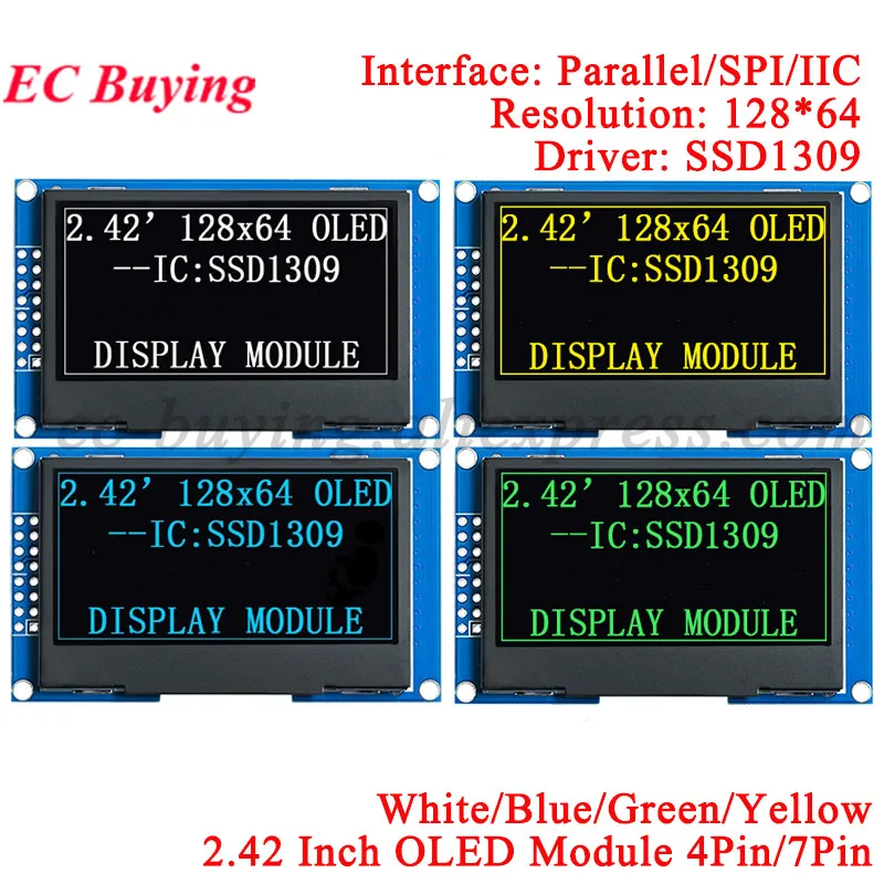2,42 Zoll OLED Modul 2,42 Zoll 12864 Bildschirm LCD LED Display Modul 128x64 SSD1309 SPI/IIC I2C Schnittstelle für Arduino 4Pin 7Pin Image