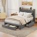 Queen Size Bed Frame with Storage Headboard and Charging Station and 3 Drawers