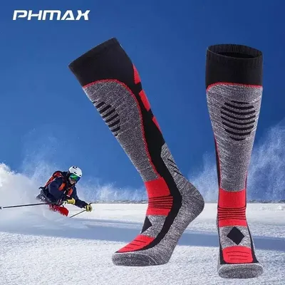 PHMAX Ski Socks Winter Fleece Men Snowboard Thicken Long Barrel Outdoor Sports Sock Keep Warm Cycling Running Hiking Skiing Sock