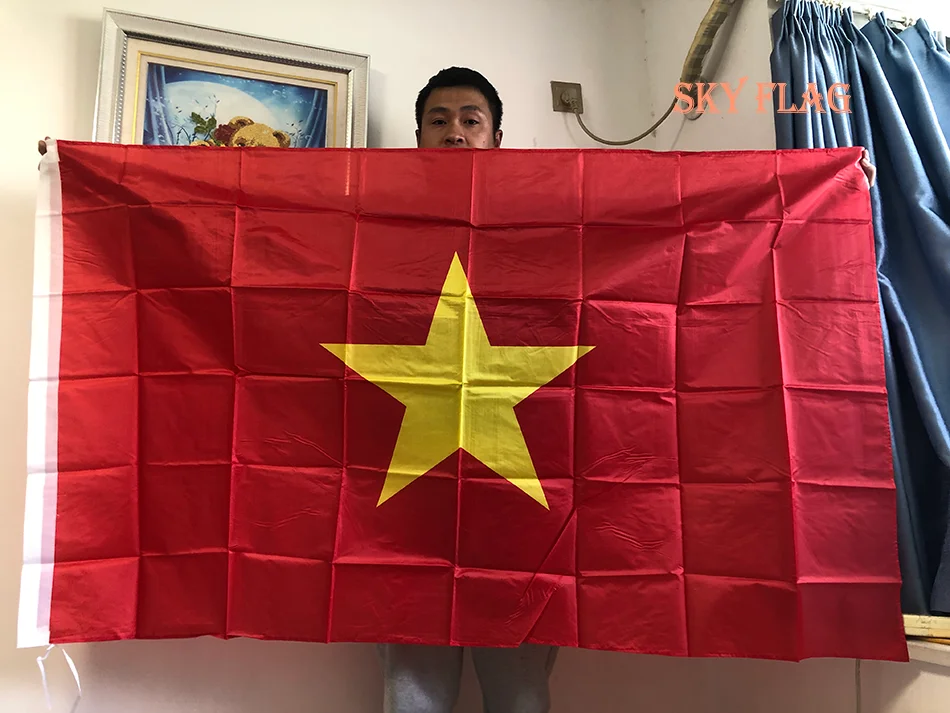 SKY FLAG Vietnam-Flagge, 91 x 152 cm, 90 x 150 cm, Polyester, doppelseitig bedruckt, Vietnam-Landesflagge, Nationalflagge Image