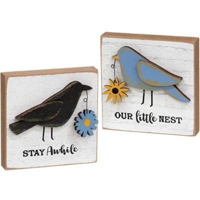 Our Little Nest Layered Bird & Daisy Block 2 Asstd. - 4” by 4” by .75” deep.