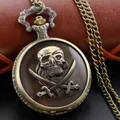 Klassische Braun Pirate Schädel Taschenuhr Vintage Steampunk Quarz Taschenuhr mit Kette Männer und