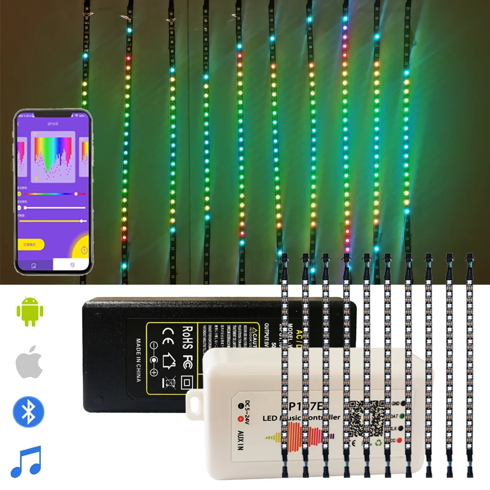 Ws2812b ws2811 Musik rhythmus spektrum LED-Streifen individuell adressierbar 5050 RGB Licht sp107e bt Controller 12V 5V Netzteil Image