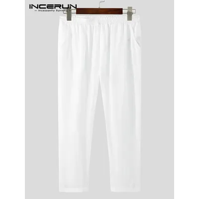Männer Schlafen Hosen Einfarbig Homewear Elastische Taille Komfortable 2023 Dünne Schlaf Bottoms Männer Sehen Durch Freizeit Hosen INCERUN 5XL Image