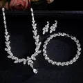 Exquisite Blatt baumeln Ohrring Halsketten Schmuck Set für Frauen Buling Zirkon Anhänger Halskette