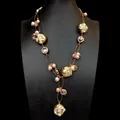 Y·YING Freshwater Cultured White Keshi Pearl Pink Pearl Purple Murano Glass Chain Pearl Y-Drop