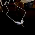 Minar Kreative Bling CZ Zirkonia Engel Flügel Anhänger Halsketten für Frauen Silber Überzogene