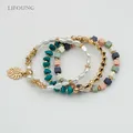 Multi Color Bracelets For Women Bohemia Styles Green Acrylic Beads Cream Imitation Pearl Leaf Charms