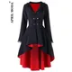 Asymmetrical Lace Patchwork Bandage Trench Gothic Vintage Mid-long Coat Women Black Belt Cloak