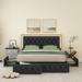 PU Leather Upholstered Bed Frame with 4 Storage Drawers, Queen Size Platform Bed with LED Headboard for Bedroom