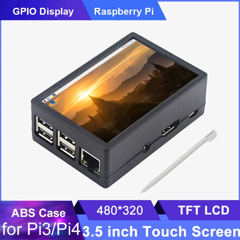 3,5 Zoll Raspberry Pi 3B/3B+/4B Touchscreen TFT LCD 480*320 GPIO Display Monitor ABS Gehäuse Box für Raspberry Pi 4 Modell B 3B+ 3B Image