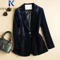 Velvet Blazer Jacket Women High Quality Single Button Pocket Fashion Suit Jacket Autumn 2021 New