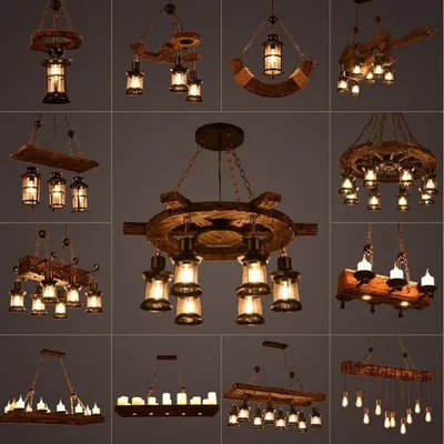 Retro Wood E27 LED Ceiling Lamp Antique Industrial Chandelier Lighting LOFT Bar luminaire Vintage Pendant Lights lustre