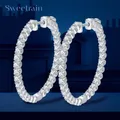 Sweetrain D Color Full Moissanite Hoop Earrings 925 Sterling Sliver Plated with White Gold 2mm Lab