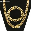 8mm/10mm/12mm/14mm Stainless Steel Miami Cuban Chain Necklace Bracelet Boy Men Fashion Dragon Lock