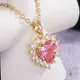 Huitan Gorgeous Pink Color Heart Pendant Necklace Women Engagement Wedding Bridal Necklaces