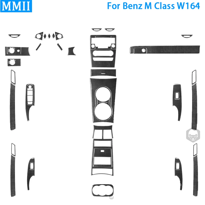 Für Mercedes-Benz W164 2005-2011 M Klasse Real Carbon Fiber Car Center Konsole Scheinwerfer Tür Panel AC CD Trim Abdeckung Aufkleber Image