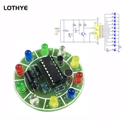 CD4017 Buntes, sprachaktiviertes, rotierendes LED-Lichtset, DIY-Elektronik-Kit, Teile, Lötset, Image