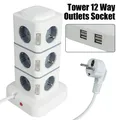 Tower 12 Way Outlets Socket 5V 3.1A 2.8m Extension Cord EU Plug with 4 USB Overload Protector Switch